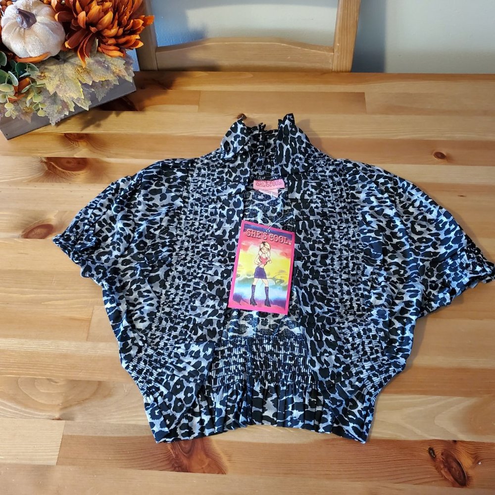 She's Cool - Women's Ruffle Short Sleeve Open Front Bolero Shrugs Leopard print - Picture 8 of 8